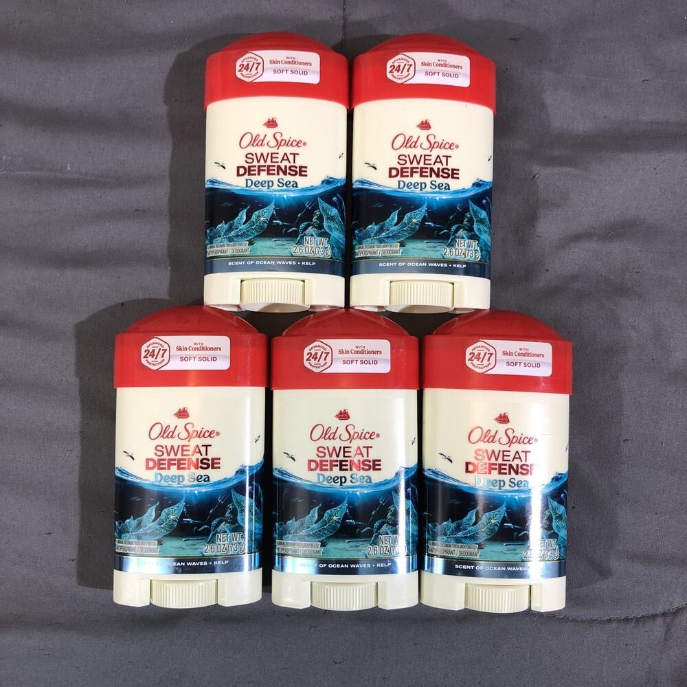5 OLD SPICE Sweat Defense DEEP SEA Soft Solid w/Skin Conditioners 2.6oz exp 6/27
